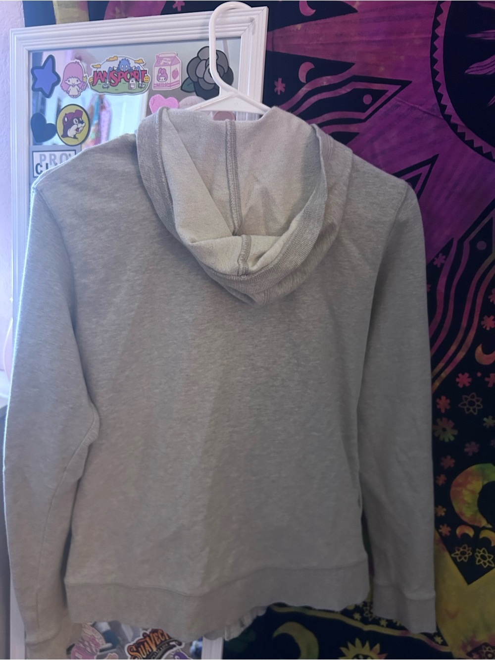 Light Gray Zip-Up Hoodie with White Floral Detail - Picture 2 of 3